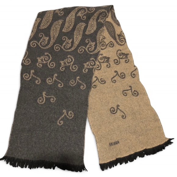 RODIER Black and Tan Paisley Wool Scarf - Picture 1 of 6